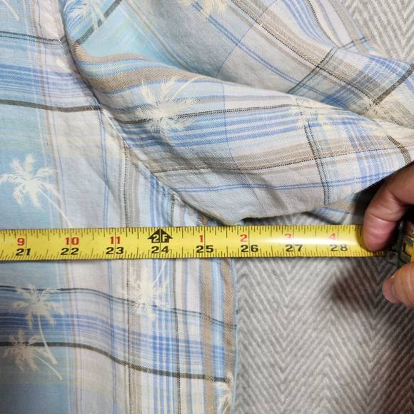 Caribbean Blue Plaid Palm Trees Men's XL Button Down Shirt - Picture 8 of 8